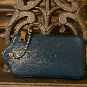 COACH HTF Blue Leather XL Hangtag Wallet Multifunctional Case Pouch Keychain